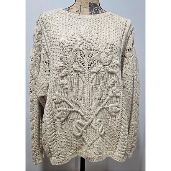Dkny Sweaters - DKNY Cable Knit Sweater, Vintage 1990's Y2K  Handknit, 100% Cotton, Womens Sz M
